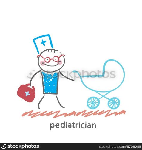 pediatrician came to a sick child in a stroller