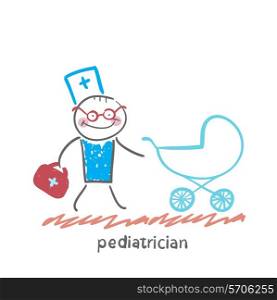 pediatrician came to a sick child in a stroller