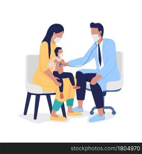 Pediatrician listening to kid with stethoscope semi flat color vector characters. Full body people on white. Annual checkup isolated modern cartoon style illustration for graphic design and animation. Pediatrician listening to kid with stethoscope semi flat color vector characters