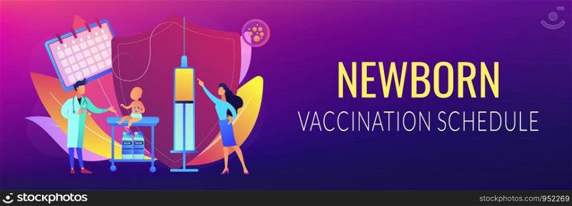 Pediatrics and childcare. Doctor give injection. Infant and child vaccines, newborn vaccination schedule, protection from childhood diseases concept. Header or footer banner template with copy space.. Infant and child vaccination concept banner header.