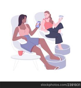 Pedicure salon isolated cartoon vector illustrations. Group of girl making pedicure in salon, beauty procedures, women daily routine, toenail treatment, people lifestyle vector cartoon.. Pedicure salon isolated cartoon vector illustrations.