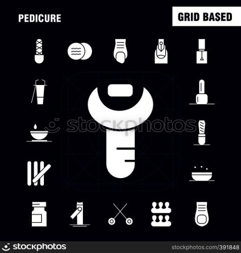 Pedicure Solid Glyph Icon Pack For Designers And Developers. Icons Of Lotion, Lotion Tub, Soap, Cosmetic, Beauty, Cream, Cosmetic, Vector