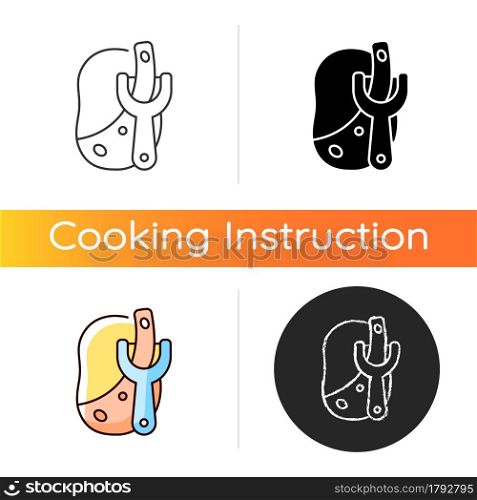 Peel potato icon. Cutting skin from vegetable. Recipe step. Peeler tool. Cooking instruction. Food preparation process. Linear black and RGB color styles. Isolated vector illustrations. Peel potato icon