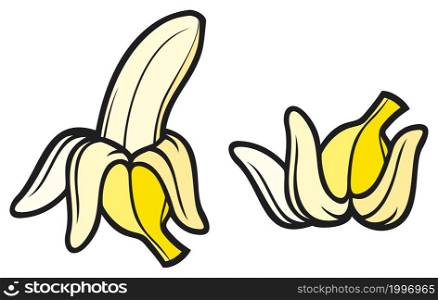 Peeled banana and banana peel vector