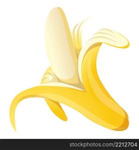 Peeled banana icon cartoon vector. Fruit skin. Yellow food. Peeled banana icon cartoon vector. Fruit skin