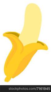 Peeled banana, illustration, vector on white background.