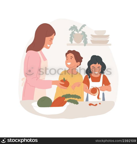 Peeling fruit with a knife isolated cartoon vector illustration Child learns to use knife, peeling fruit, primary cooking class, self-care, preschool skill, kindergarten vector cartoon.. Peeling fruit with a knife isolated cartoon vector illustration