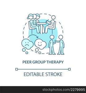 Peer group therapy turquoise concept icon. Conduct disorder treatment abstract idea thin line illustration. Isolated outline drawing. Editable stroke. Arial, Myriad Pro-Bold fonts used. Peer group therapy turquoise concept icon
