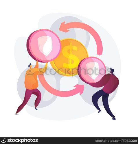 Peer to peer insurance model. Collaborative consumption, policyholders cooperation, P2P digital insurers service. Partners sharing liability insurance. Vector isolated concept metaphor illustration. Peer to peer insurance vector concept metaphor