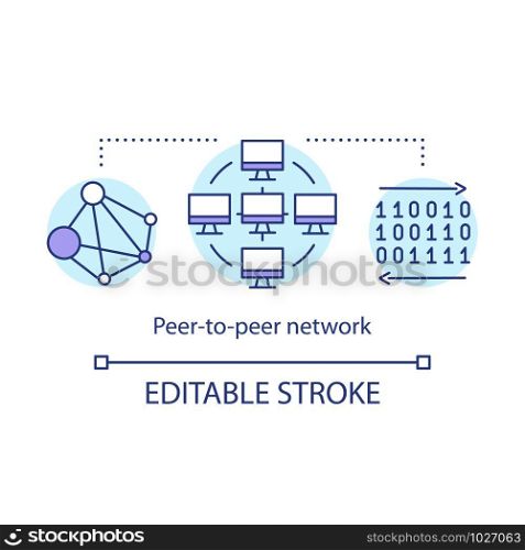 Peer to peer network concept icon. Mobile payment idea thin line illustration. Electronic cash system. Distributed application. Blockchain technology. Vector isolated outline drawing. Editable stroke
