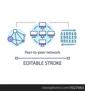 Peer to peer network concept icon. Mobile payment idea thin line illustration. Electronic cash system. Distributed application. Blockchain technology. Vector isolated outline drawing. Editable stroke