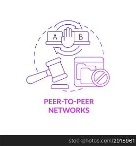 Peer-to-peer networks purple gradient concept icon. Piracy source abstract idea thin line illustration. Downloading copyrighted materials illegally. Vector isolated outline color drawing. Peer-to-peer networks purple gradient concept icon