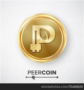 Peercoin Gold Coin Vector. Peercoin Gold Coin Vector. Realistic Crypto Currency Money And Finance Sign Illustration. Peercoin Digital Currency Counter Icon. Fintech Blockchain.