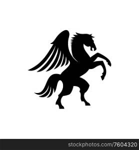 Pegasus with wings isolated equine mascot. Vector silhouette of unicorn, mythical winged animal. Winged animal horse isolated pegasus silhouette