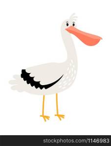 Pelican cartoon bird icon on white background, vector illustration. Pelican cartoon bird icon
