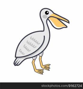 Pelican on white background. Vector doodle illustration.