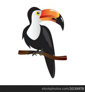 Pelican tropic bird sitting on a bench of tree isolated icon. Vector illustration