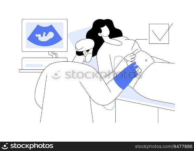 Pelvic ultrasound abstract concept vector illustration. Gynecologist deals with pelvic ultrasound, medicine sector, quick visualization of female organs, abdomen examination abstract metaphor.. Pelvic ultrasound abstract concept vector illustration.