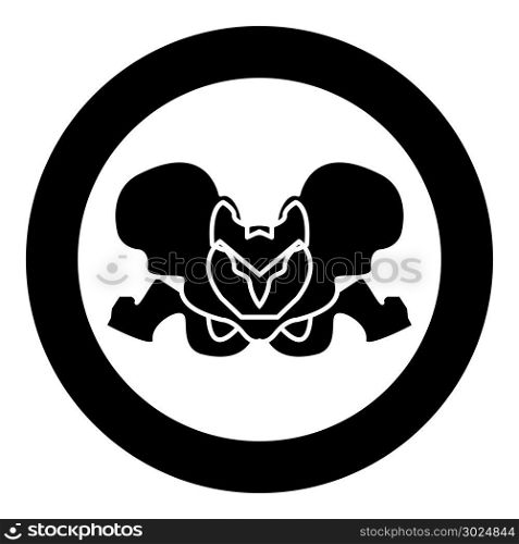 Pelvis skeleton black icon in circle vector illustration isolated flat style .