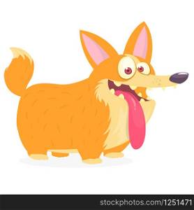 Pembroke Welsh Corgi Dog cartoon. Vector illustration of a cute doggy with long tongue. Design for print or sticker
