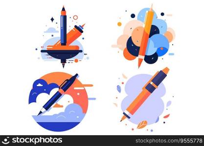 Pen and idea concept in UX UI flat style isolated on background