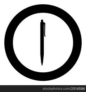 Pen ballpoint icon in circle round black color vector illustration image solid outline style simple. Pen ballpoint icon in circle round black color vector illustration image solid outline style