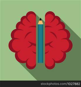 Pen brain idea icon. Flat illustration of pen brain idea vector icon for web design. Pen brain idea icon, flat style