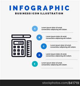 Pen, Calculator, Scale, Education Blue Infographics Template 5 Steps. Vector Line Icon template