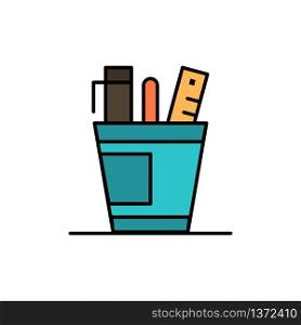 Pen, Desk, Office, Organizer, Supplies, Supply, Tools Flat Color Icon. Vector icon banner Template
