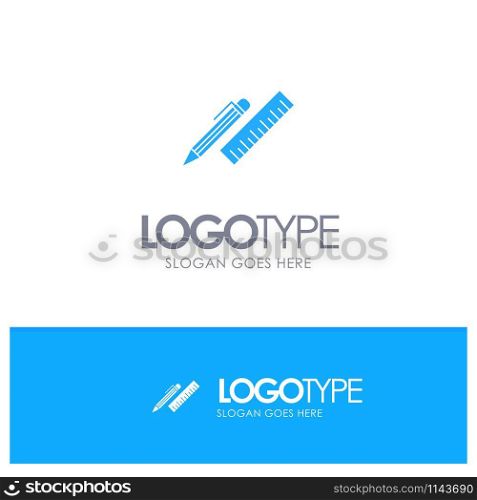Pen, Desk, Organizer, Pencil, Ruler, Supplies Blue Solid Logo with place for tagline