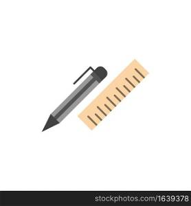 Pen, Desk, Organizer, Pencil, Ruler, Supplies  Flat Color Icon. Vector icon banner Template