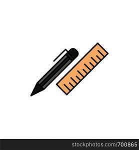 Pen, Desk, Organizer, Pencil, Ruler, Supplies Flat Color Icon. Vector icon banner Template