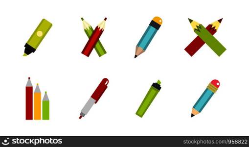 Pen icon set. Flat set of pen vector icons for web design isolated on white background. Pen icon set, flat style