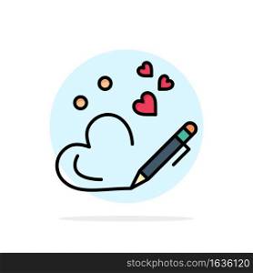 Pen, Love, Heart, Wedding Abstract Circle Background Flat color Icon