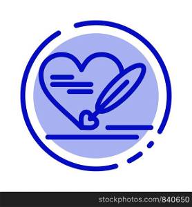 Pen, Love, Heart, Wedding Blue Dotted Line Line Icon