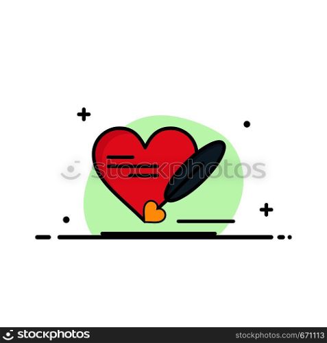 Pen, Love, Heart, Wedding Business Logo Template. Flat Color