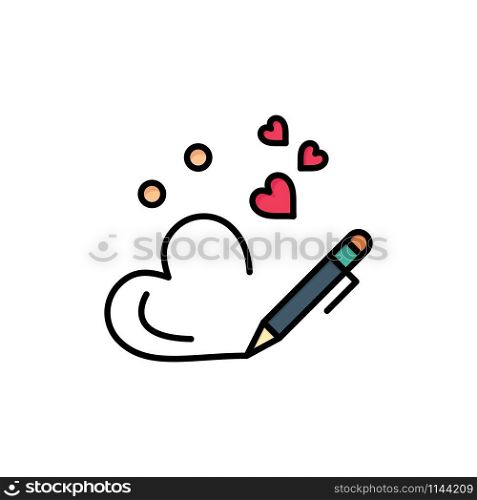 Pen, Love, Heart, Wedding Flat Color Icon. Vector icon banner Template