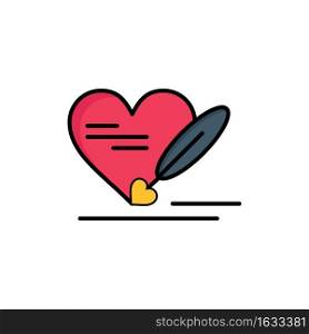 Pen, Love, Heart, Wedding  Flat Color Icon. Vector icon banner Template
