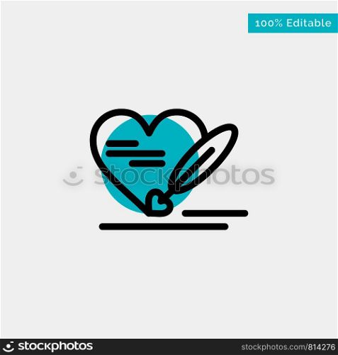 Pen, Love, Heart, Wedding turquoise highlight circle point Vector icon