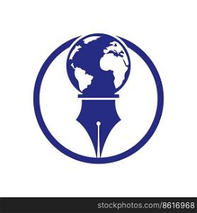 Pen nib and globe logo vector. Education Logo. Institutional and educational vector logo design.	