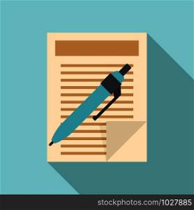 Pen paper document icon. Flat illustration of pen paper document vector icon for web design. Pen paper document icon, flat style