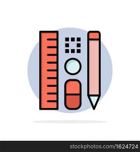 Pen, Pencil, Scale, Education Abstract Circle Background Flat color Icon