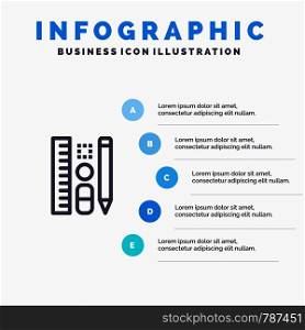 Pen, Pencil, Scale, Education Blue Infographics Template 5 Steps. Vector Line Icon template