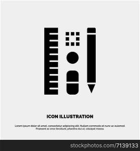 Pen, Pencil, Scale, Education Solid Black Glyph Icon