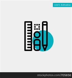 Pen, Pencil, Scale, Education turquoise highlight circle point Vector icon