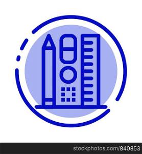Pen, Scale, Education, Online Blue Dotted Line Line Icon