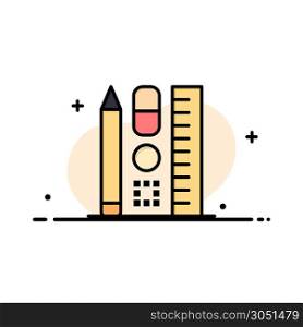 Pen, Scale, Education, Online Business Flat Line Filled Icon Vector Banner Template