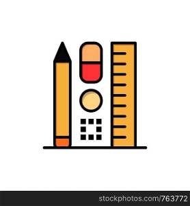 Pen, Scale, Education, Online Flat Color Icon. Vector icon banner Template