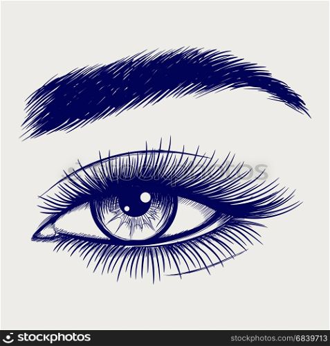 Pen sketch of beautiful female eye. Ballpoint pen sketch of beautiful female eye. Vector illustration