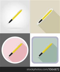 pen stationery equipment set flat icons vector illustration isolated on white background